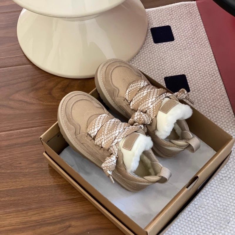 2024 Autumn And Winter New Thick Soled Sports Sheep Fur Integrated Snow Boots For Women's Casual Height Increasing Warm Cotton Shoes