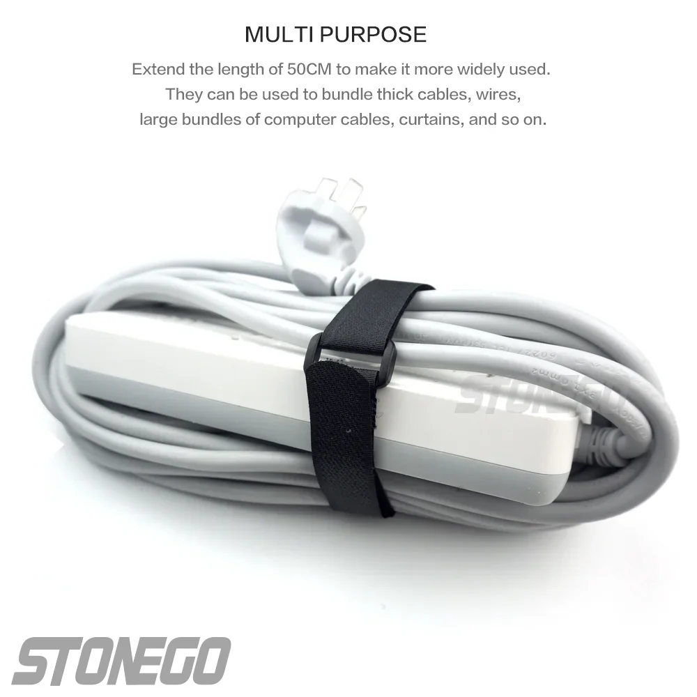STONEGO 50cm Reusable Fastening Cable Organizer Cable Ties Set Includes Adjustable Multi-Purpose Hook and Loop Nylon Strap Ties