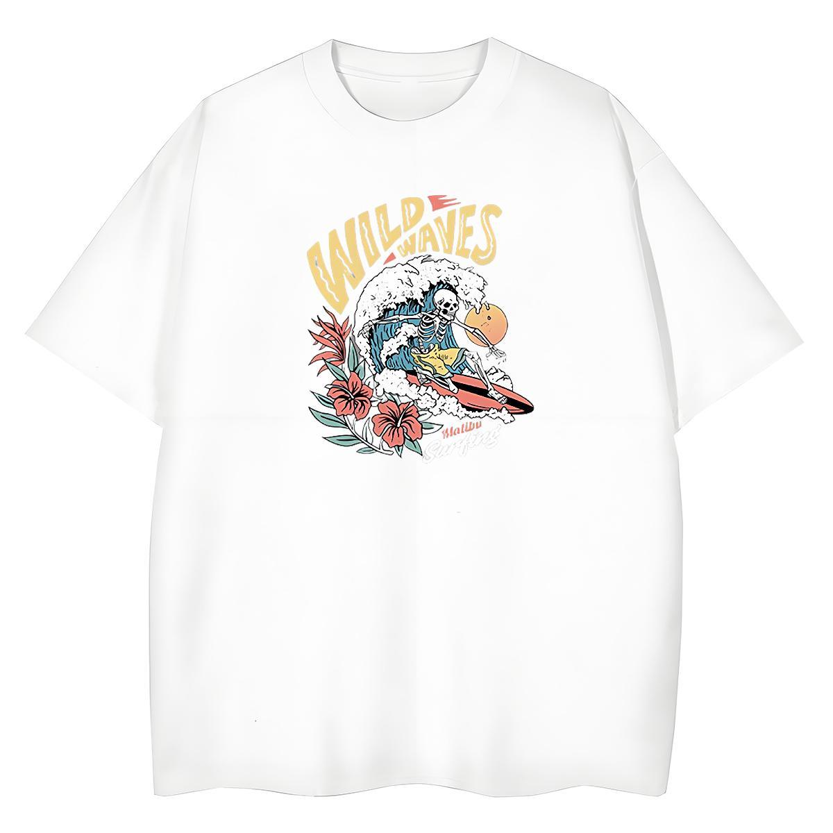 TOP Quality T shirt 230g Pure Cotton O Neck Short Sleeves Street skull Woman Tshirt Loose Floral Print Clothes