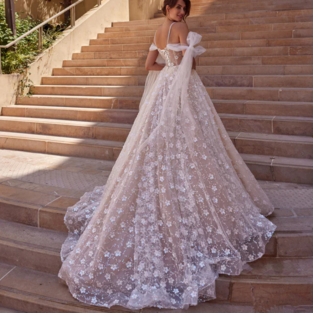 Luxury Beading Wedding Dress for Nice Bride Off The Shoulder Sweetheart See Through Sequined A Line Bridal Gown Sweep Train
