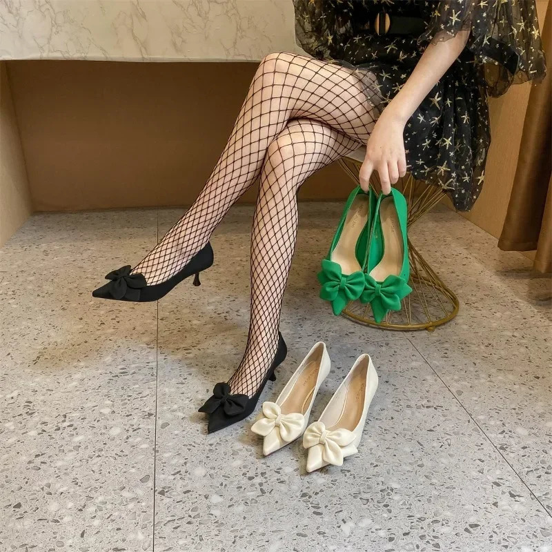 Bow-knot Womens Pumps Fashion Slip-on High Heels Sexy Pointed Office Shoes Solid Color Shoes Modern Party Dress Pumps 241014