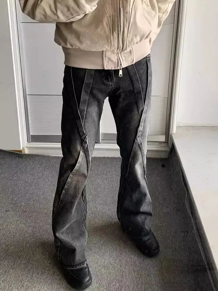 Spring high street mens and womens straight leg washed jeans hip-hop trend straight leg micro flash casual pants Y2K 241007