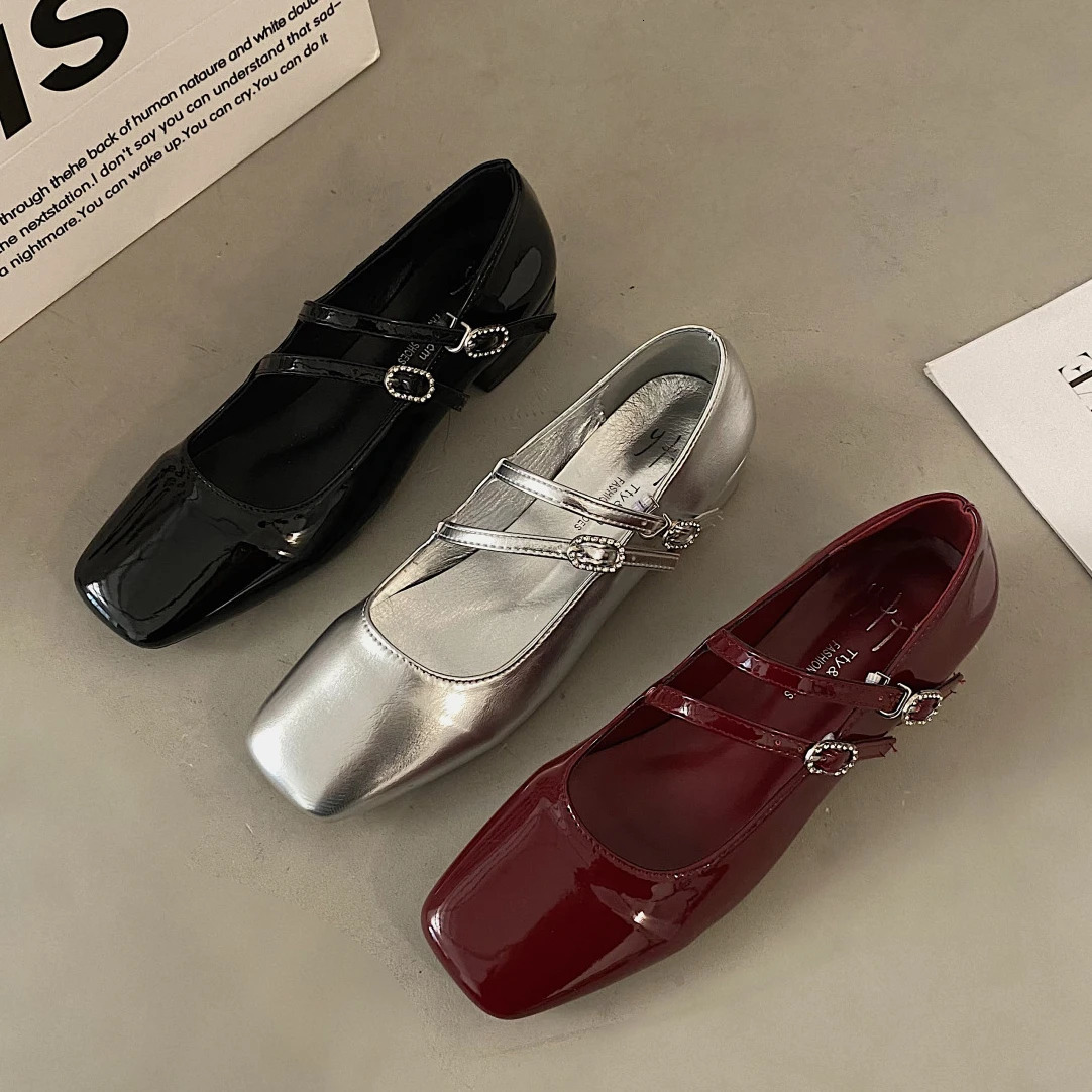 Double Buckle Ballet Spring Women Flat Fashion Red Elegant Mary New Jane Shoes Ladies Dress Outdoor Ballerinas 241014