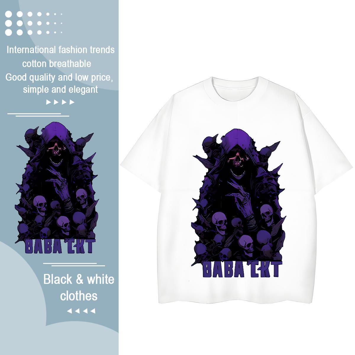 2024 Casual T-Shirts 230g Pure Cotton Breathable Short Sleeve Casual Beach skull Unisex Tshirts Loose Cartoon Printing L-4XL Tees Shirts