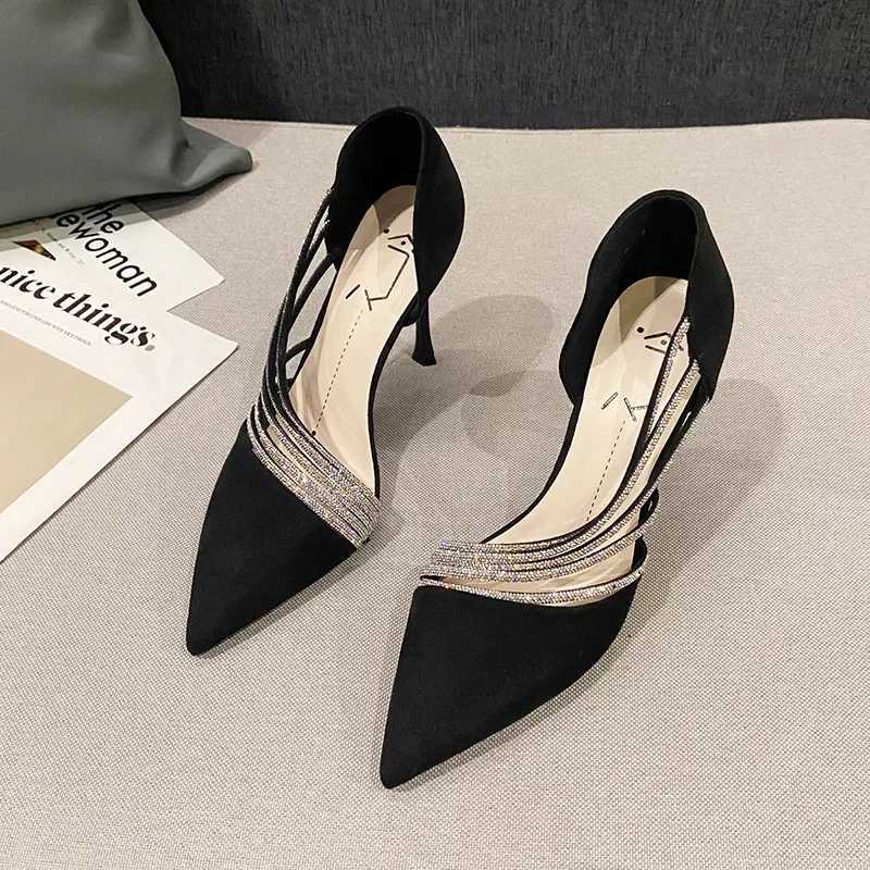 Pointed Toe Pumps Women Sexy Crystal Party Stiletto High Heels Wedding Suede Lady Heels Trendy Designer Office Work Woman ShoesLX241014
