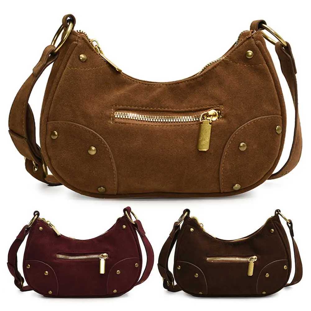 Ladies Frosted Dumpling Crossbody Bag Y2k Studded Satchel Adjustable Strap Vintage Shoulder Girls Outdoor Daily 241014