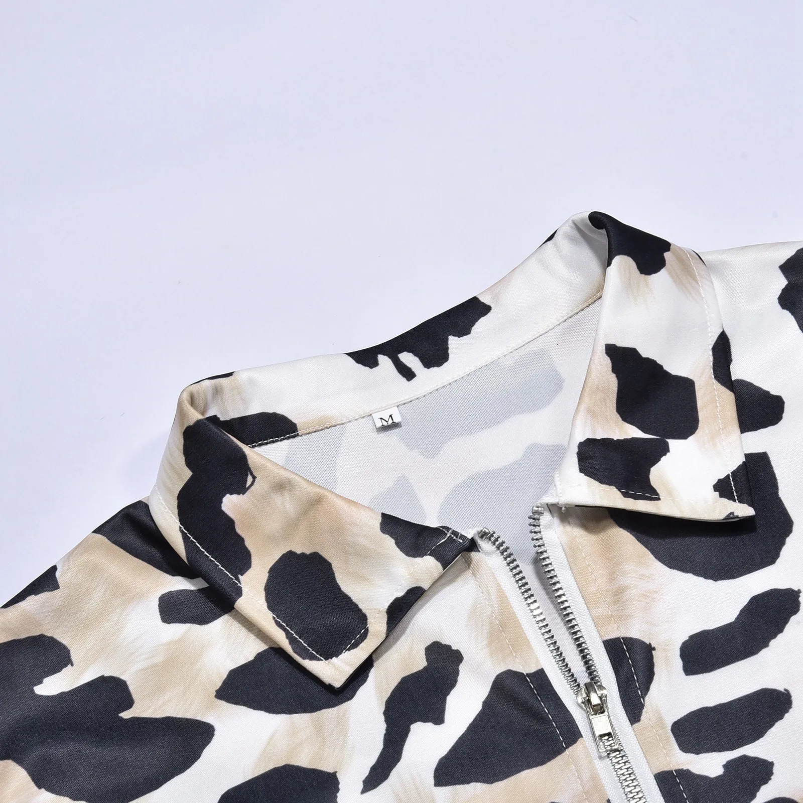 Mens T-shirt set leopard print polo shirt long sleeved two-piece lapel fashionable casual half zipper casual sportswear Chemise 240930