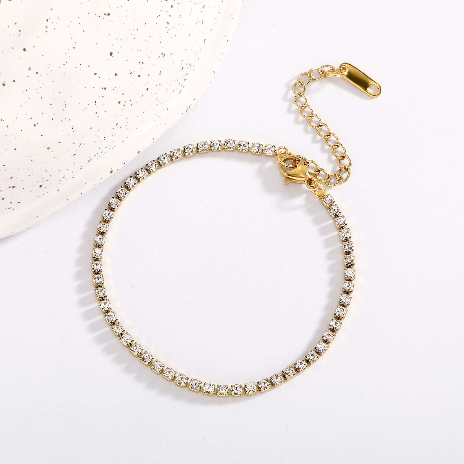2MM Stainless Steel Prong Tennis Chain Bracelet 7 Inches 18k Gold Plated Hip Hop Sparkly Women Chains Bracelets Wrist Jewelry For Women Bijoux Gifts