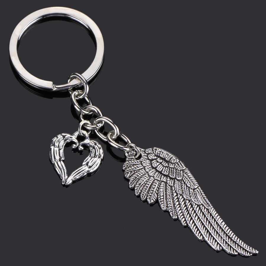 Angel Wings Heart shaped Keychain Love Cute Bag Retro Feather Womens Keychain Fashion Womens Jewelry Gift Y241014