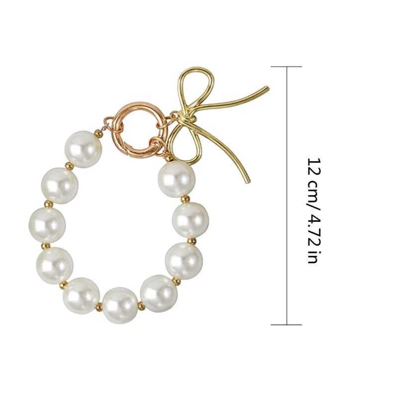 652F exquisite keychain with bead bow mobile phone charm unique keybag pendant used for car keys wallets backpacks wallets Y241014
