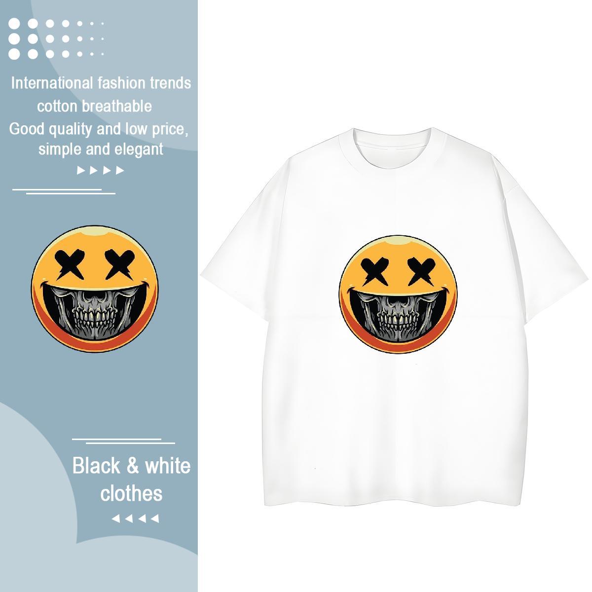 Casual New T Shirts Women 100% Cotton 230g O-Neck Short Sleeve Sports Street Wear skull Couples T Shirts Loose fit Floral Print Clothes Shirt