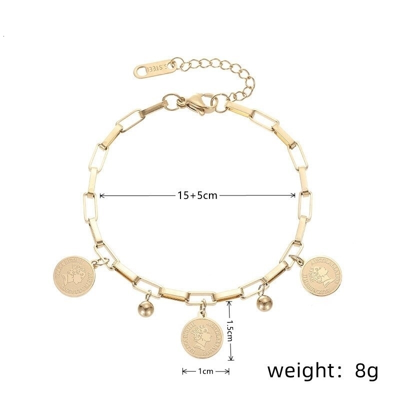 1pcs Goldcolor Bracelet Ladies Hip Hop Style Stainless Steel Round Sign Portrait Pendant Wide Cross Chain Jewelry y240919