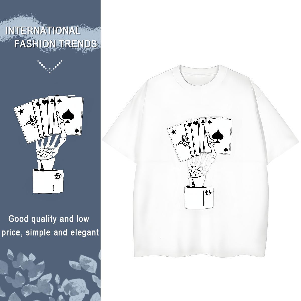 New Arrival Womens T Shirts 230g Pure Cotton Breathable Beach playing card Couples T Shirts Nice Cartoon Printing L-4XL Tees Shirts