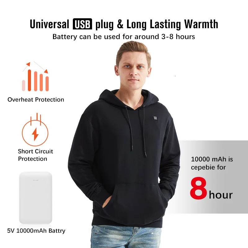 Electric USB Outdoor Heating Sweaters Hoodies Men Winter Warm Heated Clothes Charging Heat Jacket Sportswear 2