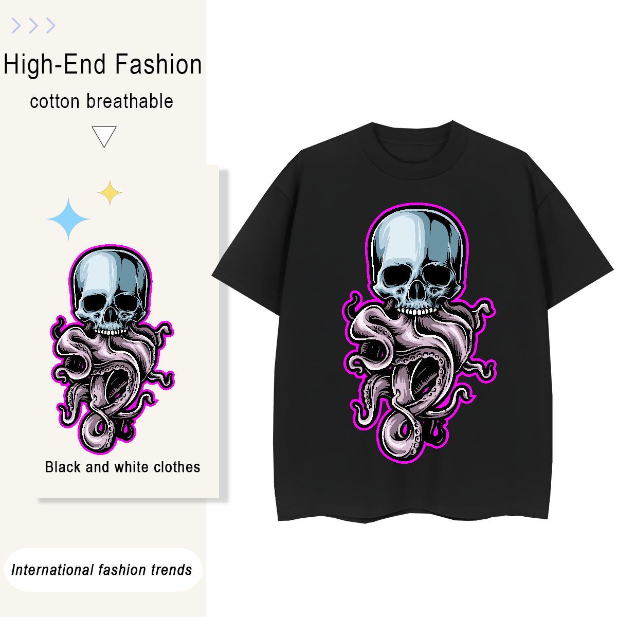 New T Shirts Women 230g Pure Cotton Short sleeve Soft Casual Daily Wear skull Couples T Shirts 5A Customized Clothings