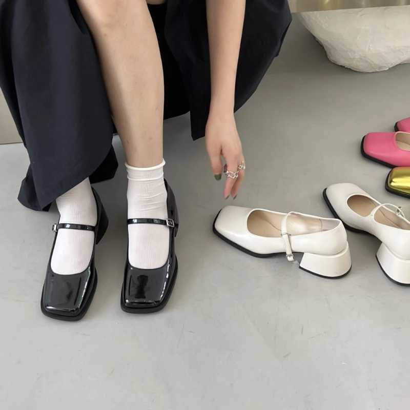 Brand Women Heels Shoes Fashion Square Toe Women Mary Jane Shoes Soft Sole Ballet Shoes Luxury Shallow Buckle Women Sandals 2024LX241014