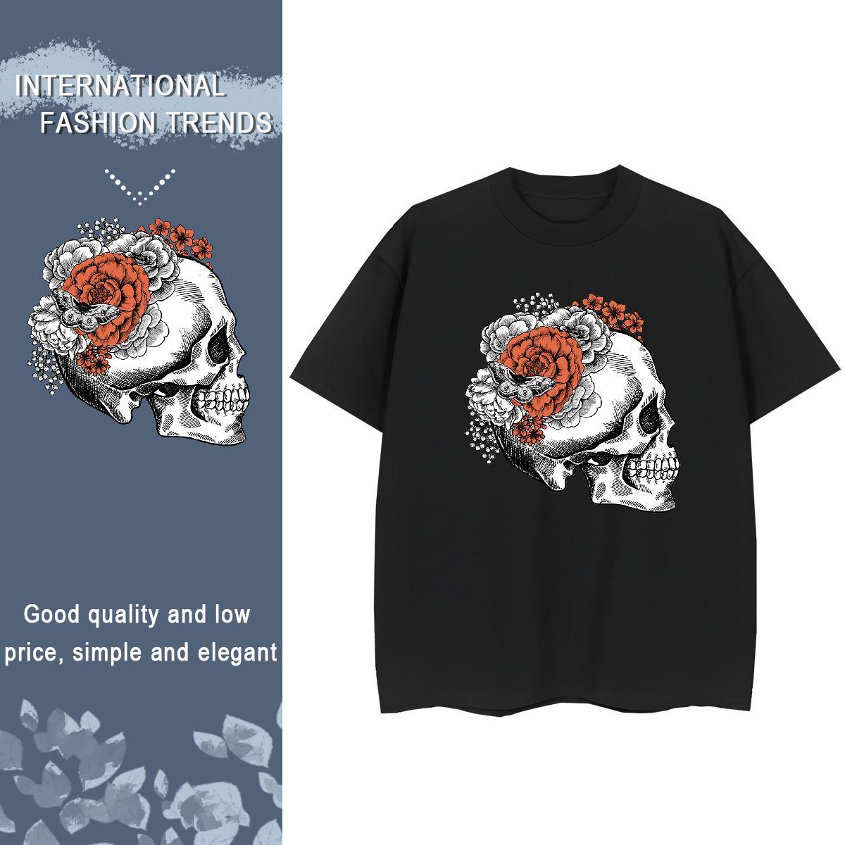 TOP Quality Women T Shirts 100% Cotton 230g Breathable Casual skull Tshirt for Man Woman Free Shipping Black White Top Tees
