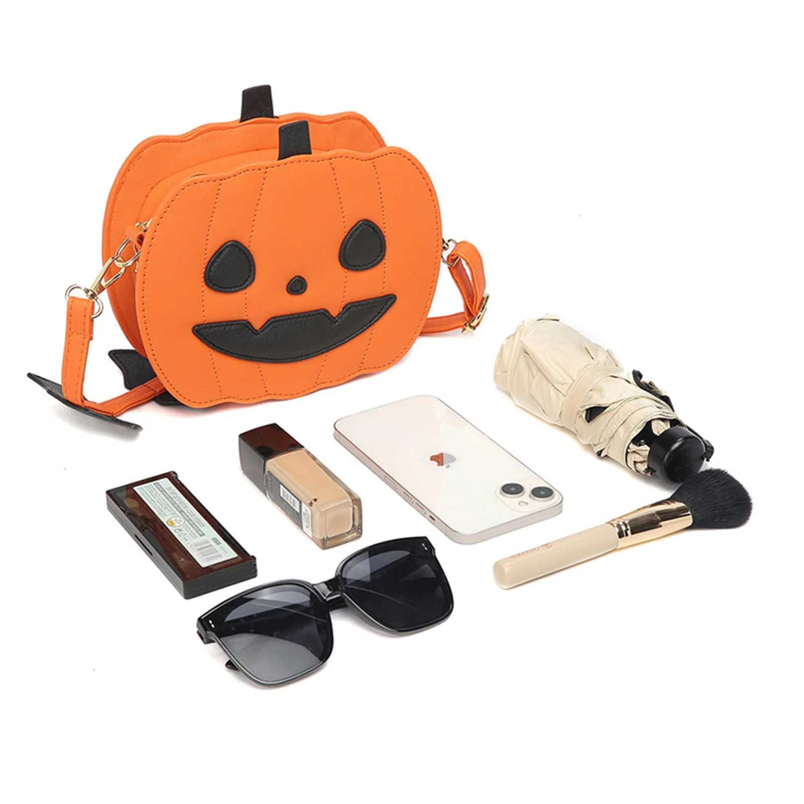 Interesting Pumpkin Cross Body Bag Fashion PU Leather Shoulder Lower Arm Bag Orange Black Cute Cartoon Devil Messenger Bag M241014