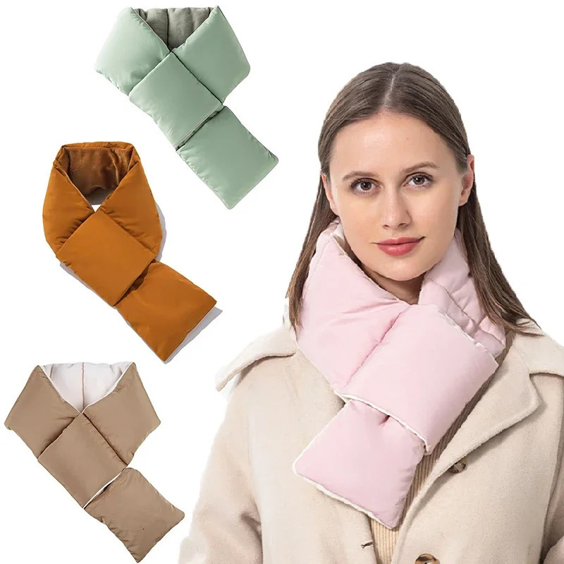 Winter Scarf for Women Feather Velvet Scarf Warm Down-Cotton Shawl Wraps Collar Neck-Cross Fashion Neck Warmer 241009