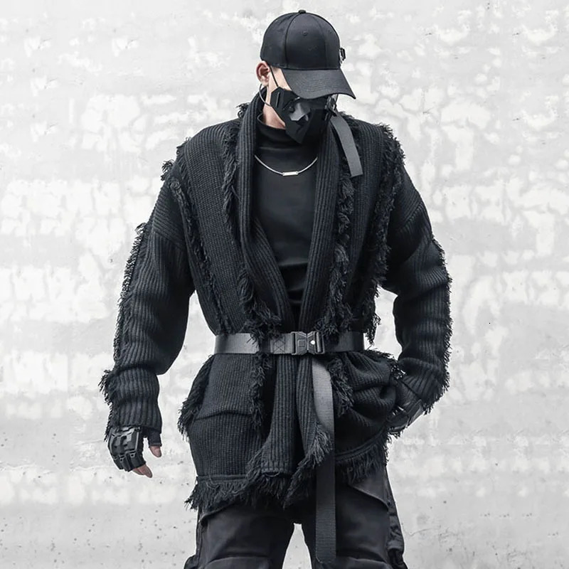 PFNW Dark Style Mens Cardigan Individual Tailoring Tassel Kintting n Turndown Collar Male Loose Sweater Autumn 12C417 241011