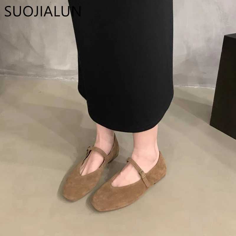 SUOJIALUN 2024 Autumn Women Flat Shoes Fashion Round Toe Ladie Ballerinas Shoes Soft Flat Heel Outdoor Casual Mary Jane ShoesLX241014