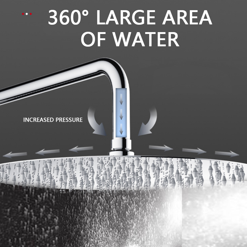 Pressurized overhead spray large showerhead stainless steel household bathroom rain shower head bath water heater shower nozzle set