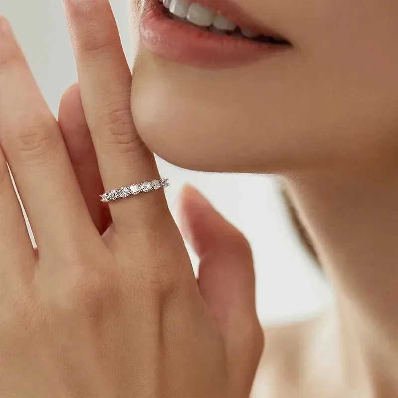 GRA Real Moissanite Rings 925 Sterling Silver Diamond Eternity Band Engagement Wedding Rings for Women New in Fine Jewelry