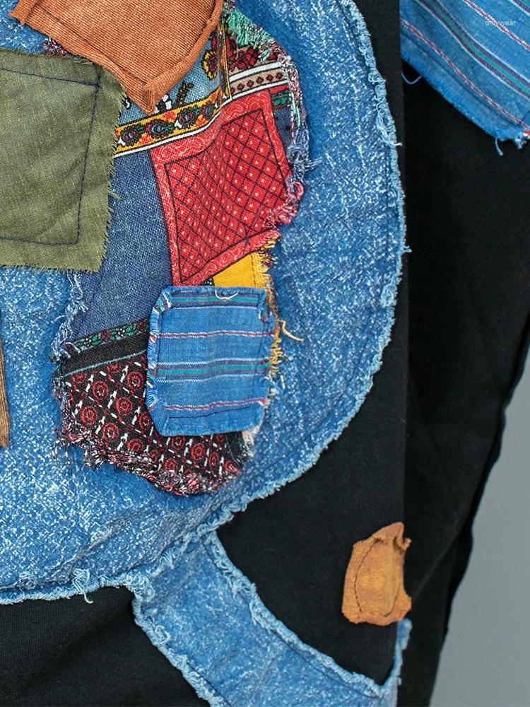 Womens Two Piece Pants LYUZHE 2024 Autumn Patch Designs Women Matching Sets O-neck Long Sleeve T-shirt And Casual Old Cloth Suit ZXY429BF1