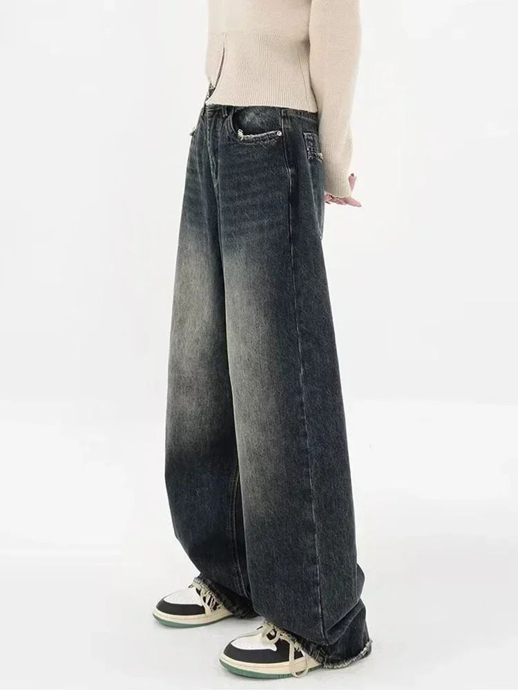 HOUZHOU Harajuku Y2K Baggy Jean Streetwear Retro Fashion Autumn High Waist Pants Loose Wide Leg Denim Trousers Female 241007
