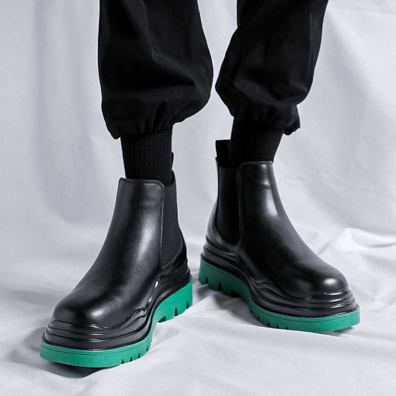 Martin Boot Trendy British Style Chelsea Mens Boots Spring Chimney Boots Mid Top Green Bottom Martin Boots Fashion Boots 240927