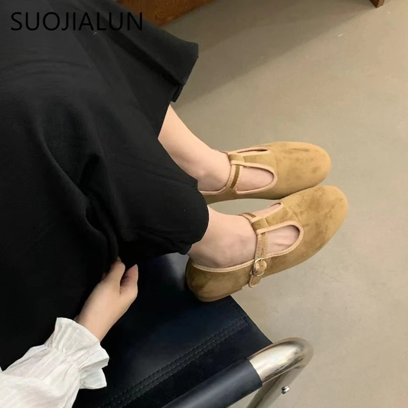 SUOJIALUN New Autumn Women Fashion Round Toe Slip On Ladies Elegant Mary Jane Soft Flat Heel Ballerinas Shoes 241014