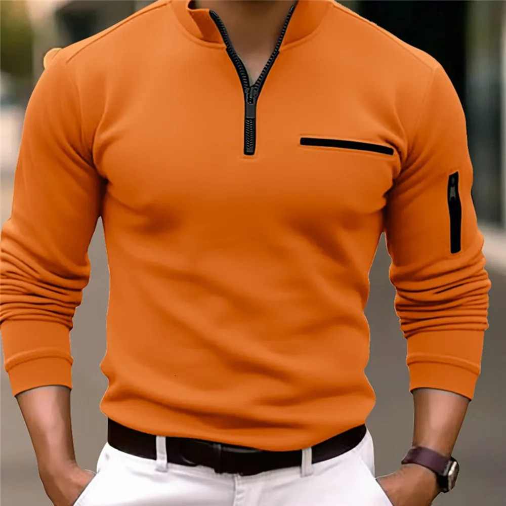 mens arm zipper top long sleeve Polo shirt spring and autumn fashion slim-fit sports long sleeve polo shirt 241010