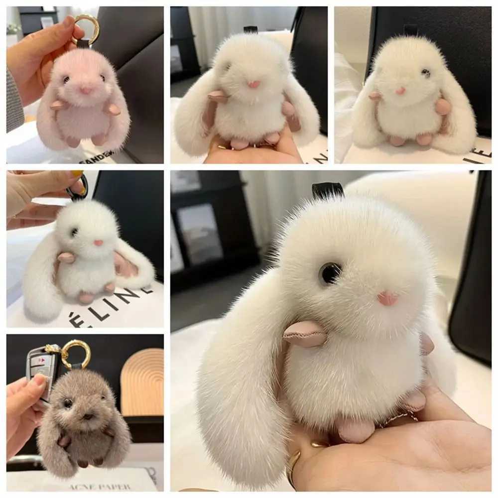 Fur Doll Rabbit Fur Keychain Bag Charm Filled Animal Plush Rabbit Pendant Plush Doll Kavay Rabbit Filled Keychain Y241014
