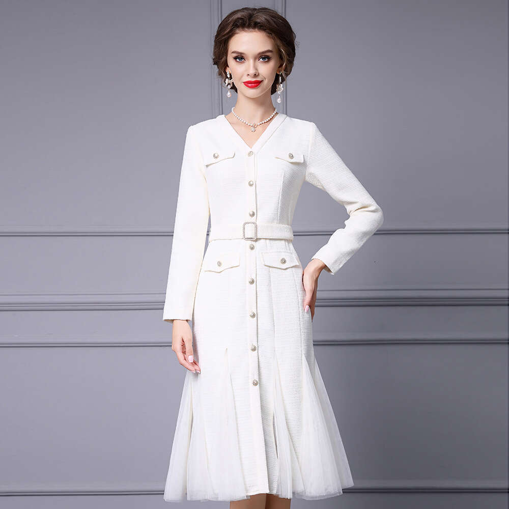 is Suitable for Slightly Overweight Dresses. 2024 Autumn and Winter New Style Has A Super Beautiful Temperament. the Coarse Tweed Spliced Fish Tail Sk