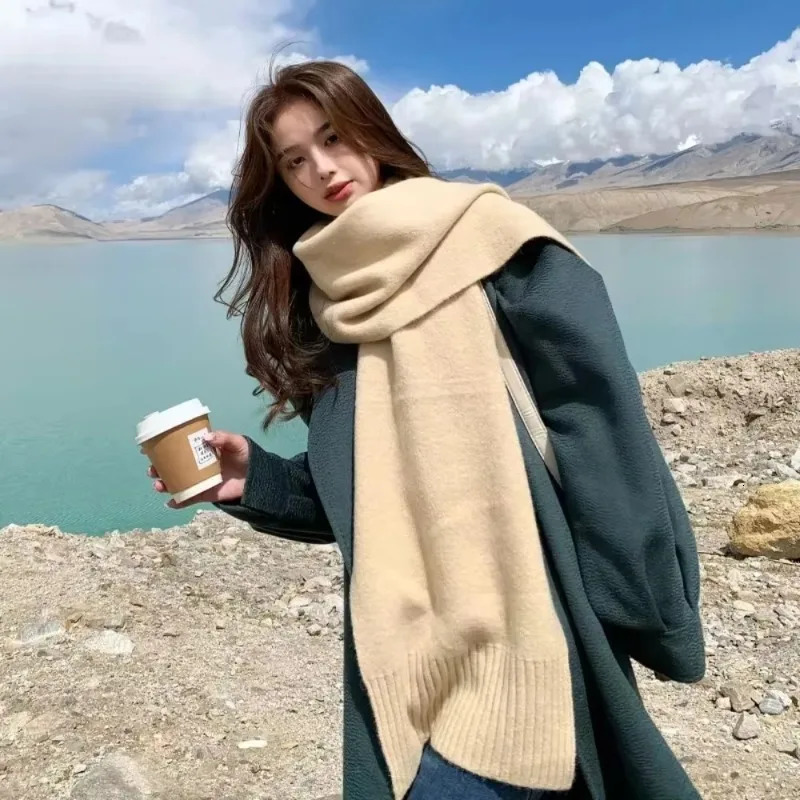 Korean Style Solid Color Knit Scarf for Students and Couples Fashionable Winter Neck Warmer Soft and Cozy 241009