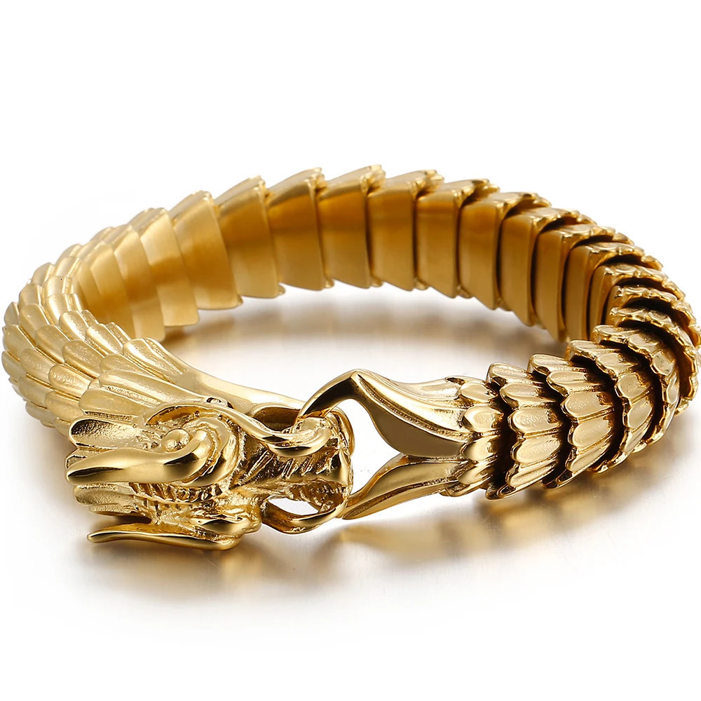 Dragon Head Animal Man Bracelet Gold 316L Stainless Steel Dragon Keel Chain Mens Bracelet Wristband Viking Charm Bracelet 241011