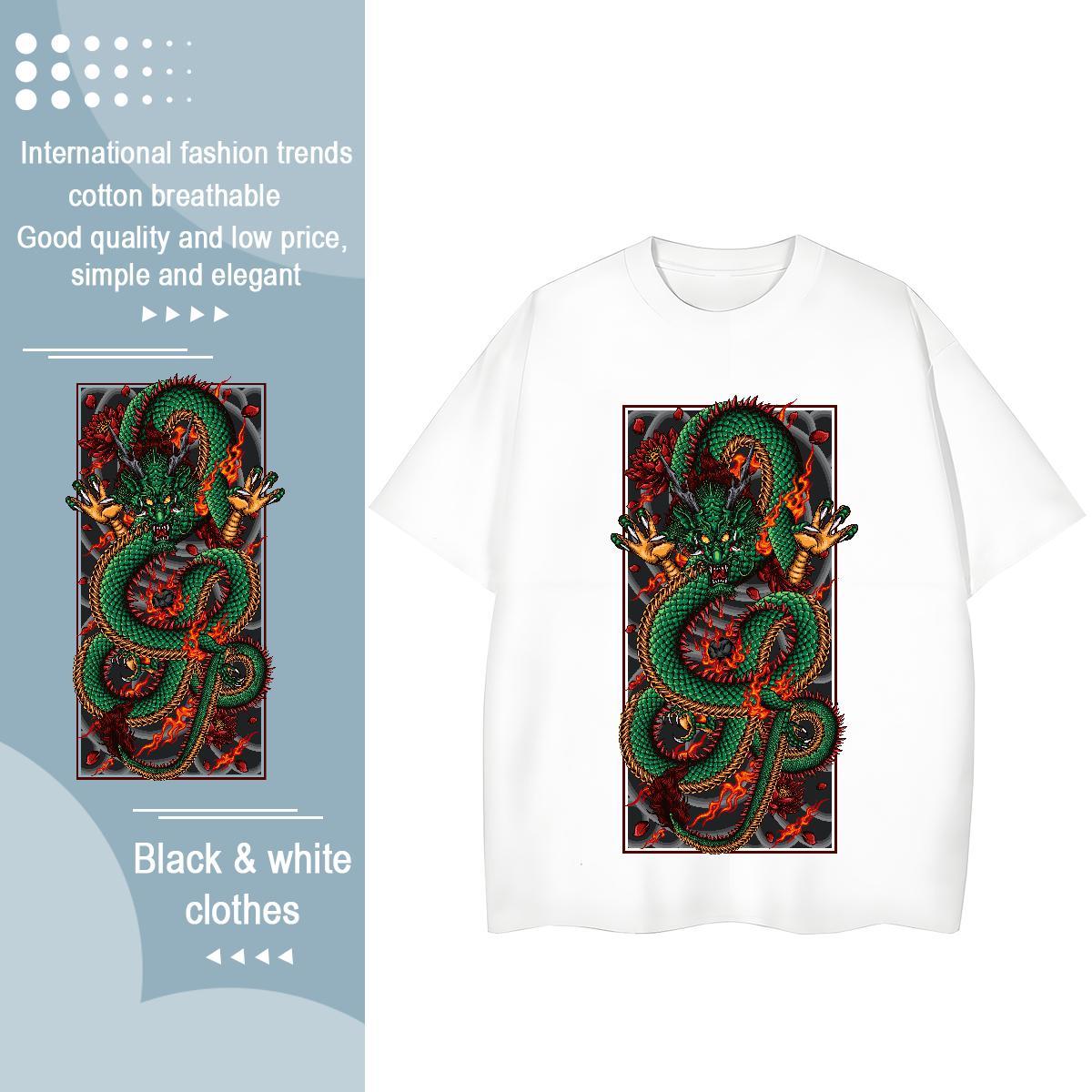 DIY T-Shirts 230g Pure Cotton Crew Neck Breathable Casual Daily Wear dragon Couples T Shirts Loose fit DIY Printed Clothes