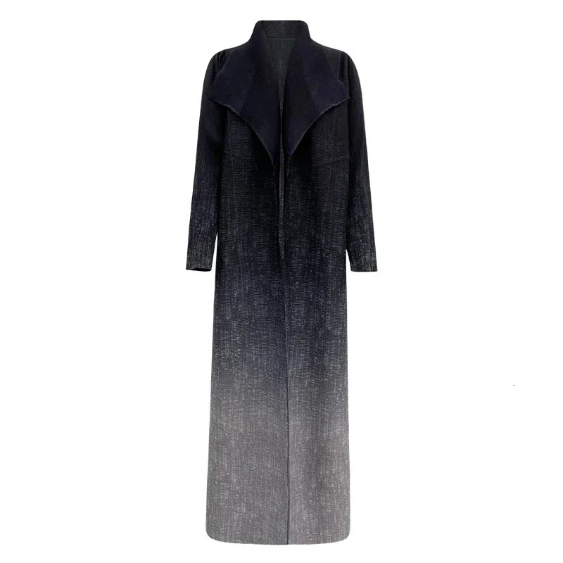 Miyake Pleated Printed Women Trench Coat Retro Loose Large Size Cardigan Long Dress 2024 Female Robe 241010