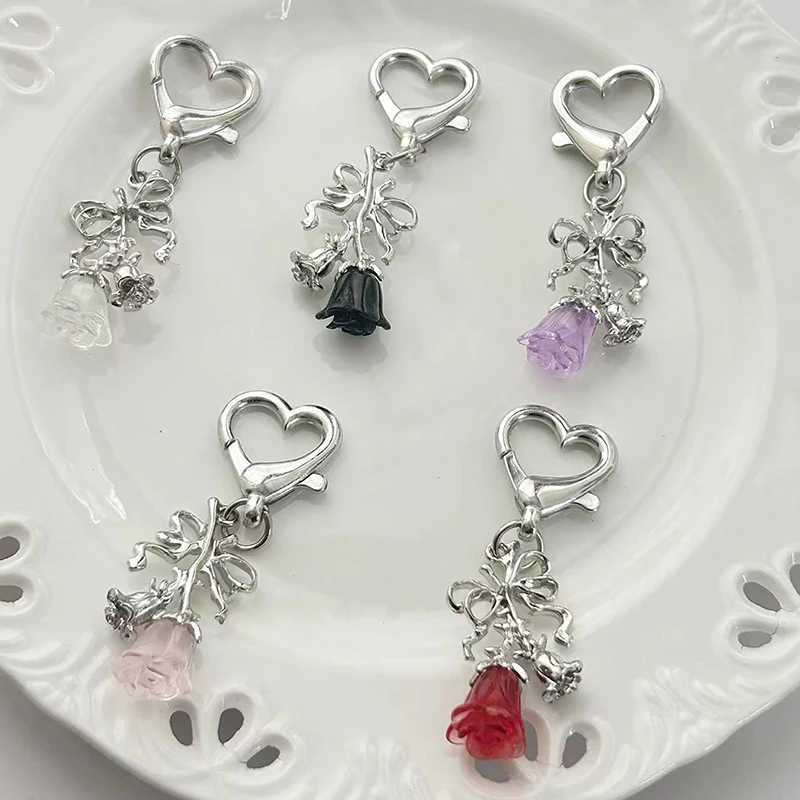New Sweet Bow Rose Heart shaped Keychain Charm Earphone Box Pendant Decoration Charm Backpack Pendant Decoration Y2K Jewelry Gift Y241014