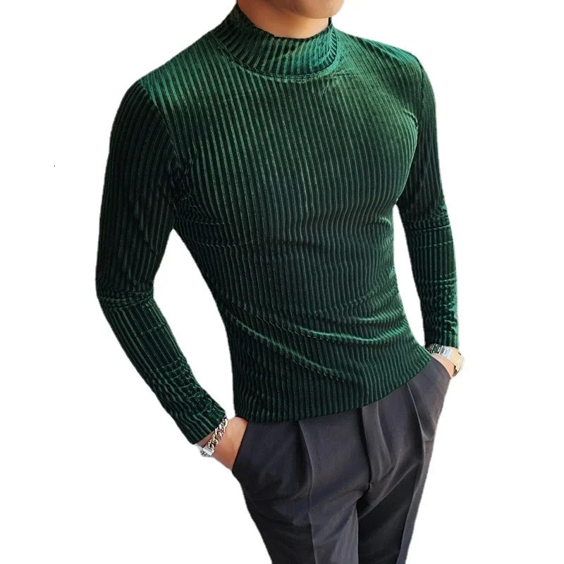 Gold Velvet T Shirt Men Clothing 2024 Autumn and Winter Fashion Prom Party Long-sleeved Striped Pullover Homme 4XL-S 241011