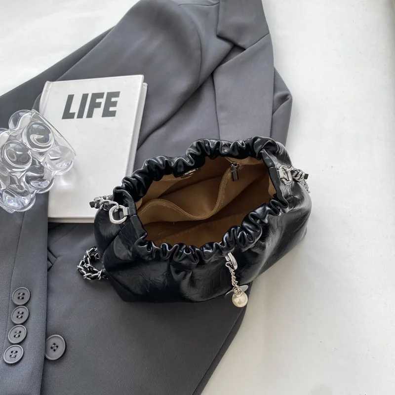 LEFTSIDE Womens Small Silver Cross Bag Korean Fashion Designer Womens Bucket Bag Womens Chain Drawstring Handbag M241014