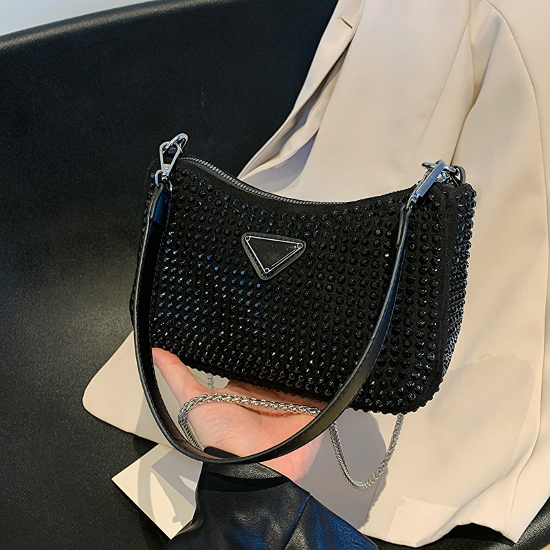 Trendy Water Diamond Underarm Small Square Casual Temperament Chain Diagonal Cross Women's Bag