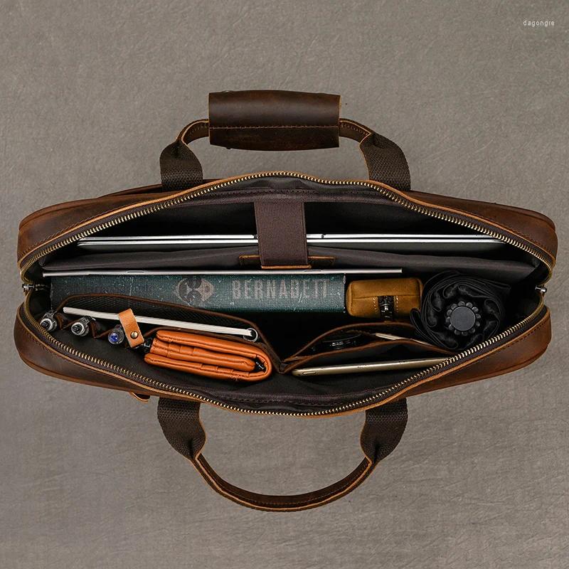 3 Briefcases Luufan Genuine Leather Men's Briefcase Bag Fit 15.6 Laptop Business Handbags Daily Working Tote Cow Male Computer Bags