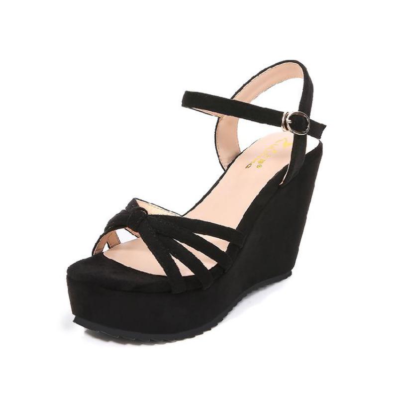Black Wedges Heel Sandals Women Summer New 10cm High Heels Plus Size Shoes
