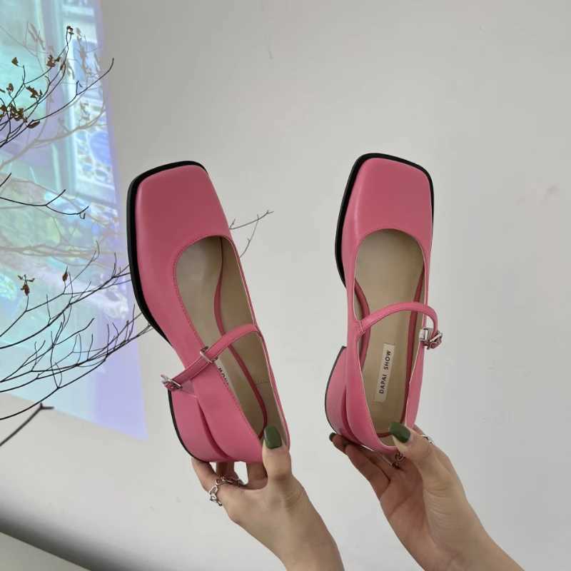 Brand Women Heels Shoes Fashion Square Toe Women Mary Jane Shoes Soft Sole Ballet Shoes Luxury Shallow Buckle Women Sandals 2024LX241014