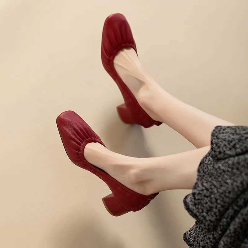 Women Oxford Shoes Vintage Pumps Mid Heels Square Toe Pumps Slip on Sewing High Heels Boat Shoes Elegant Dress ShoesLX241014