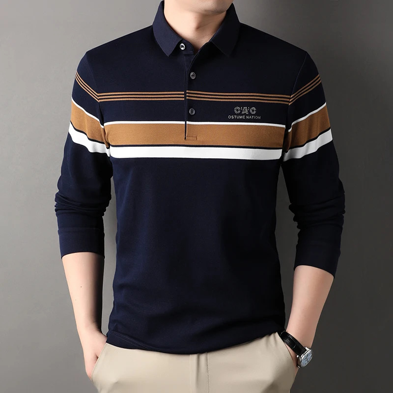 High end long sleeved hardcover letter printed polo shirt autumn item lapel T-shirt fashionable casual top 240930
