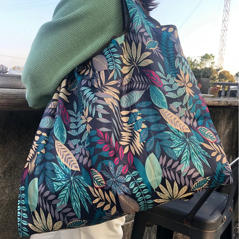 Nylon Foldable Recycle Shopping BagEco Friendly Ladies Reusable Tote Bag Floral Fruit Vegetable Grocery Pocket 241011