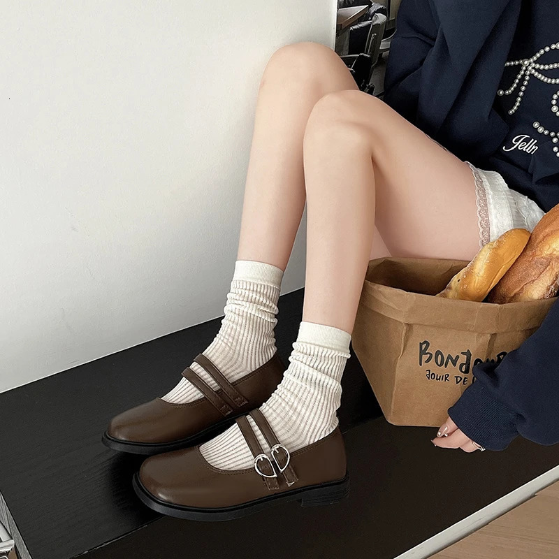 2025 new Mary Jane White Kawaii Heels Square Toe Flat Buckle Pumps for Women Outdoor Concise Sweet Lovely Style Dress Party Shoes 241014