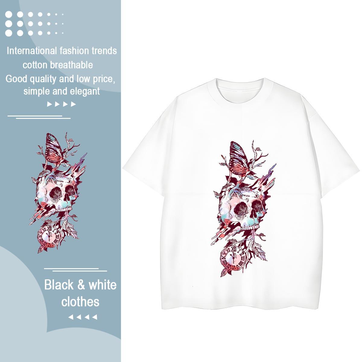 Casual New T-Shirts for Women 230g 100% Cotton Round Neck Short Sleeve Hip Hop Street skull Tshirt for Man Woman Designer Nice Oversized Tops Tees